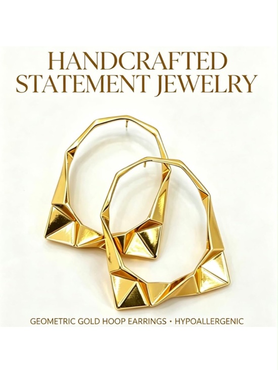 Anthropologie Jewelry - Anthropologie Faceted Gold Color Geometric Hoop Earrings